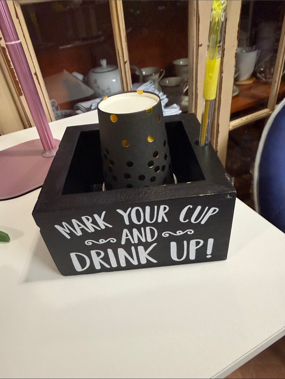 Black 'Mark Your Cup and Drink Up!' Decorative party Cup Holder